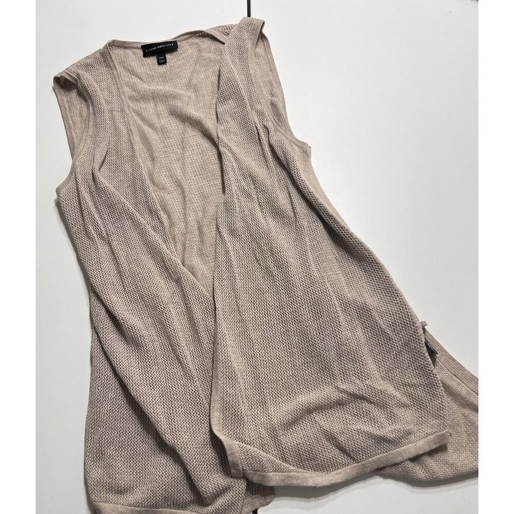 Lane Bryant Beige Cardigan Sleeveless Open Knit Size 14/16